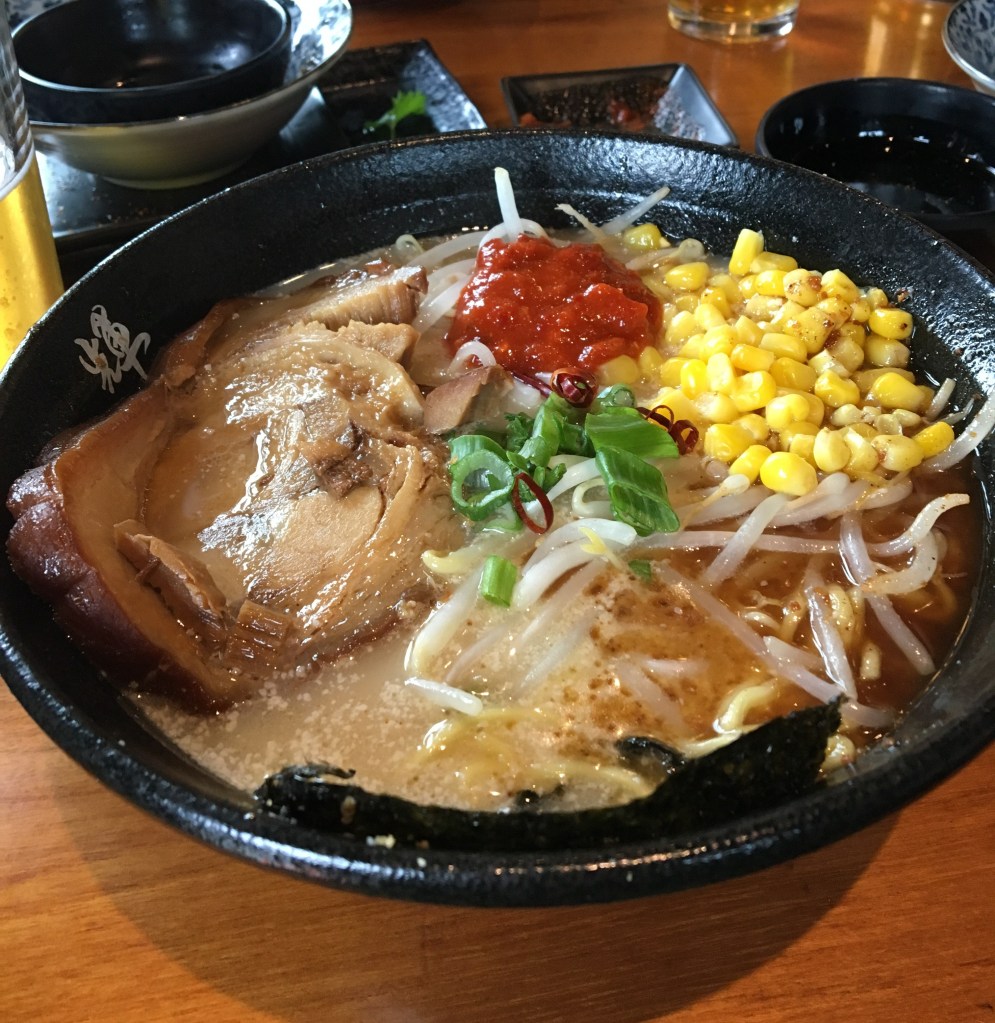 Garlic Tonkotsu with Corn, Chili Paste, and Pork Belly Chashu